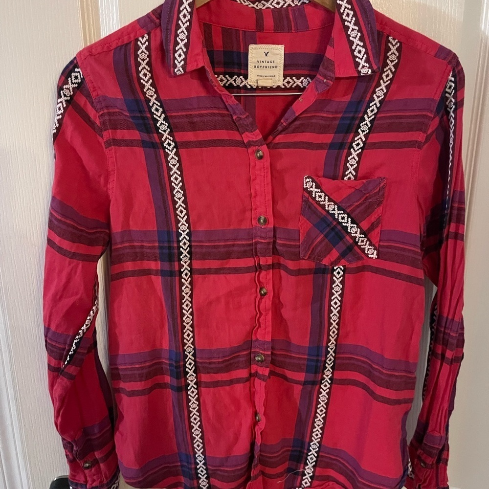 American Eagle Outfitters Red Plaid Shirt
